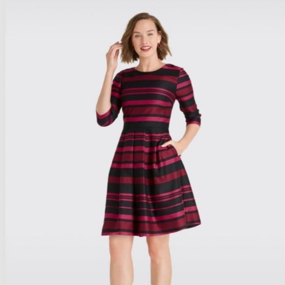 Draper James Collection Stripe Dress in Cabernet Multi Size 10 NWT $225